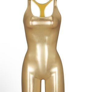 Skims Swim Racerback Romper Metallic Gold